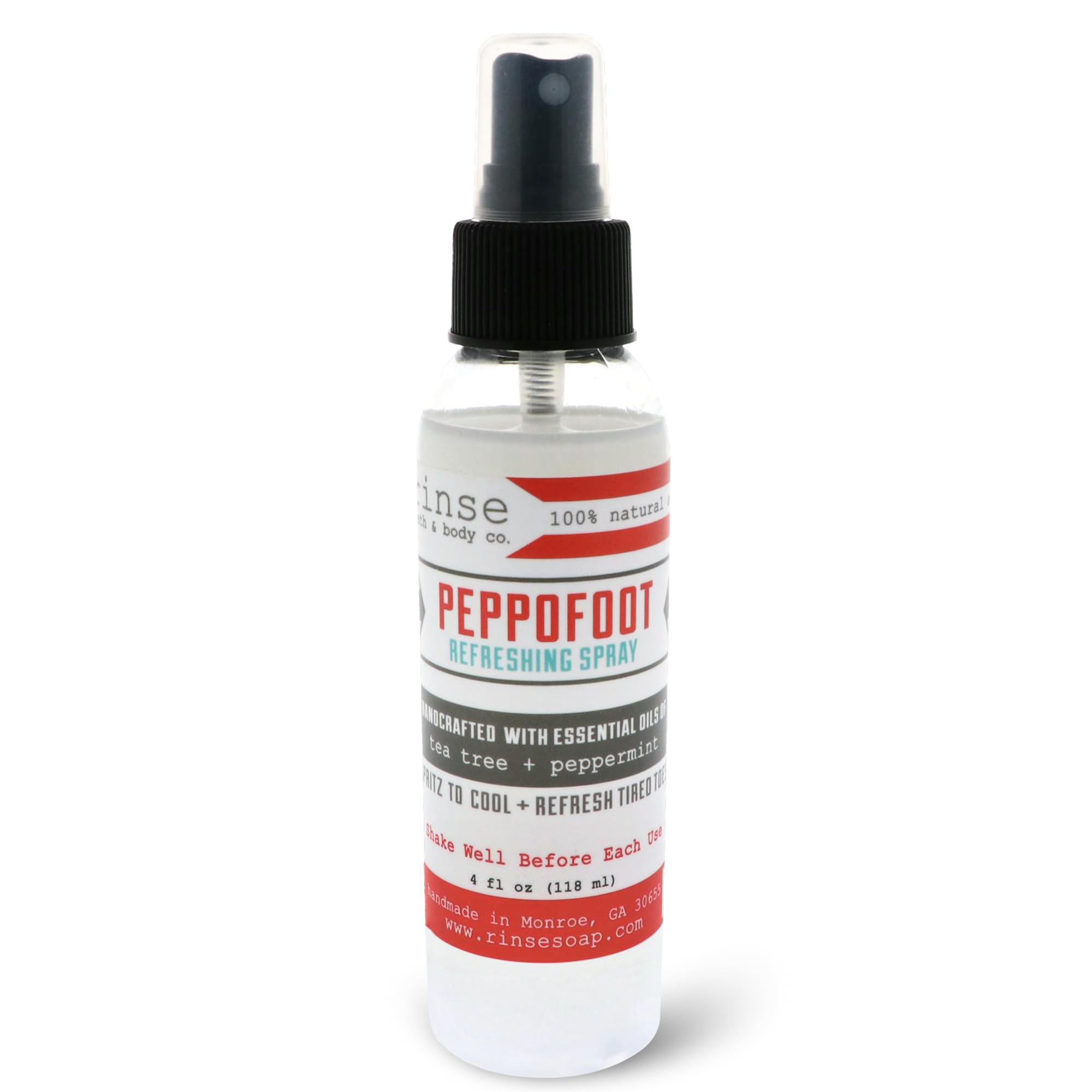 Spray para pies de menta Peppofoot de Rinse Bath & Body - Spray artesanal de menta y árbol de té con aceites esenciales | Refrescante e hidratante | Sin gluten | Spray para pies totalmente natural a base de hierbas | 113 ml