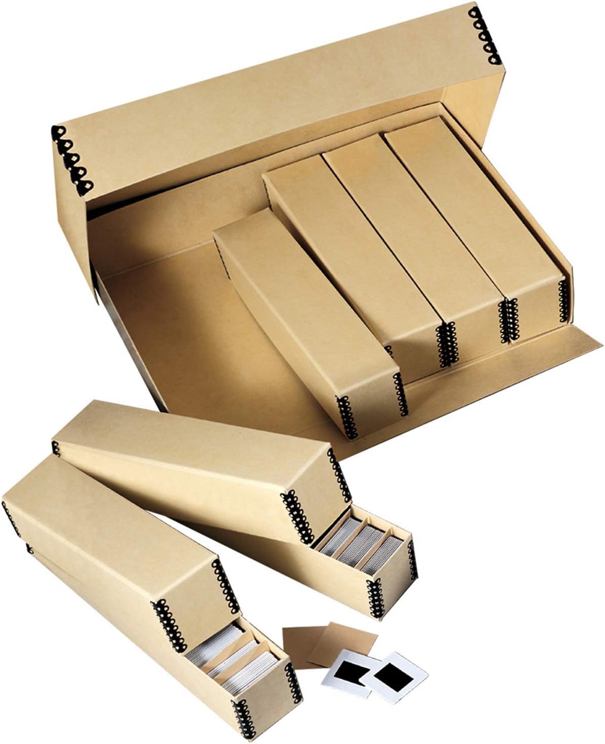 Archival Slide Storage Box 15.5" x 11.5" x 3", Holds Up to 840 Films, With 6 Inner File Cases, Tan