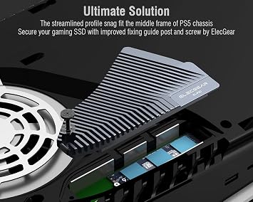 ElecGear PS5 NVMe SSD Heatsink, EL-P5C Heat Pipe + Solid Aluminum Cooler for PlayStation 5 Internal PCIe M.2 NVMe 4.0 Gen4 Memory, Re-Designed SSD Mounting Post Kit - (Not for Slim/Pro)