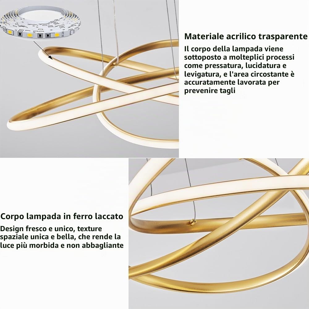 Luce del pendente del LED Lampada a sospensione moderna dell'oro soffitto Luce decorativa del pendente Lampadario creativo del LED Dimmable con il telecomando Lampade a sospensione moderne del progett