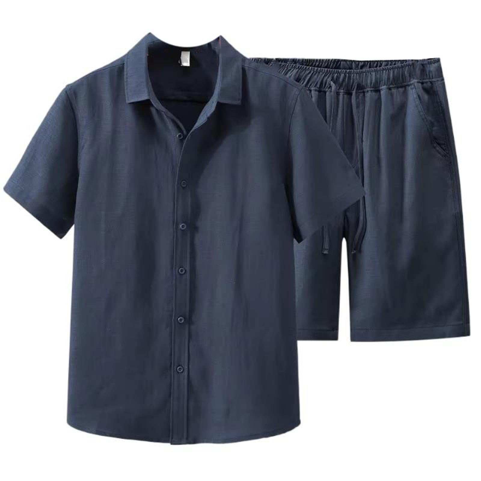 Set da uomo casual traspirante, camicia a maniche corte e pantaloncini estate