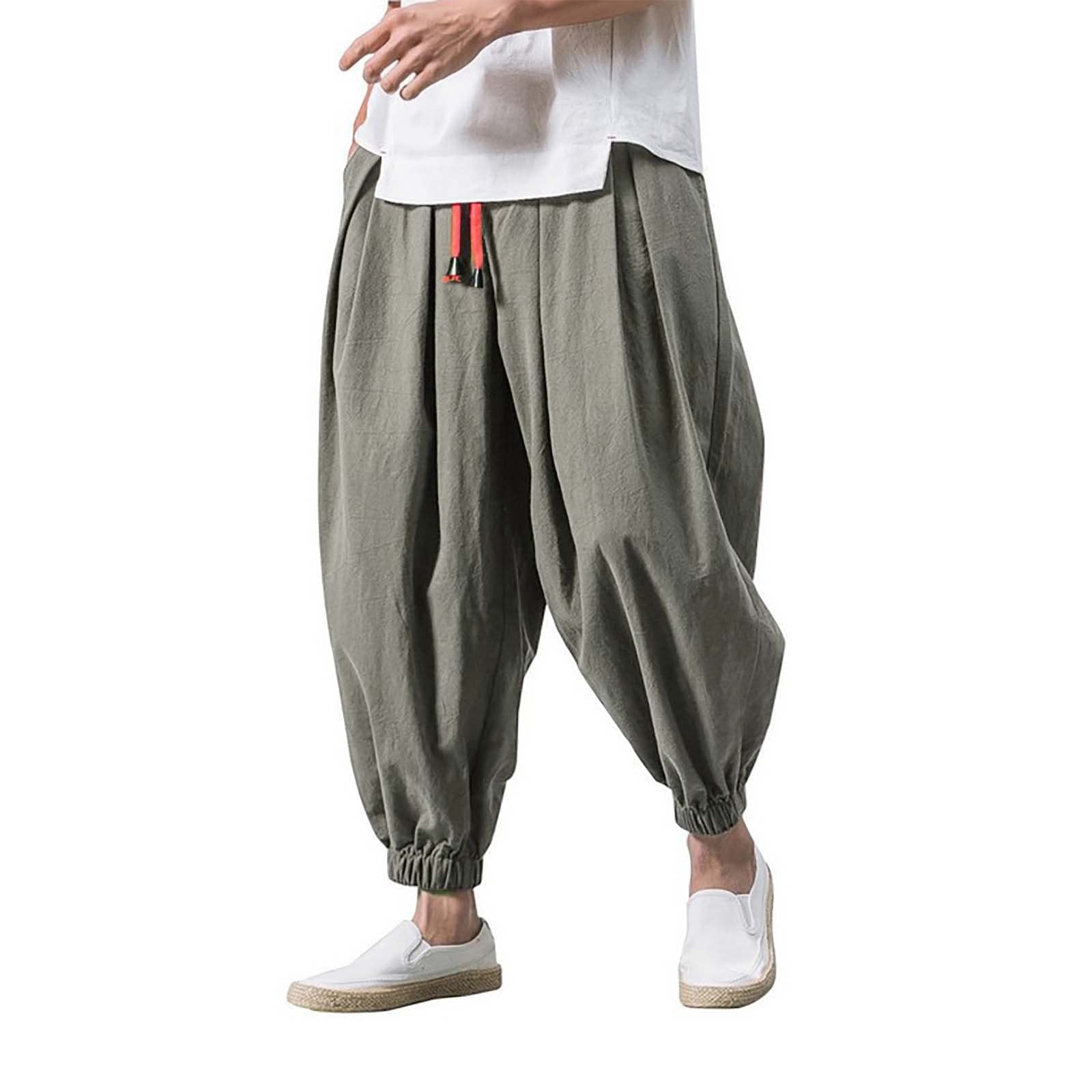 Mens Pants Casual Relaxed Fit Harem Pants Baggy Hippie Elastic Waist Drop Lightweight Beach Yoga Summer Trousers