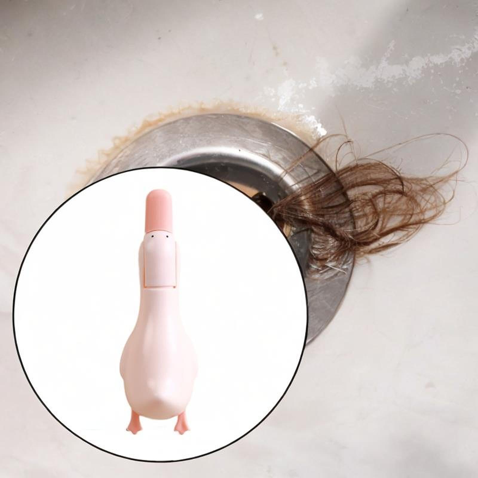 Generic Sink Strainer and Hair Remover Tool Duck Hair Catcher Clip Easy Install Multifunctional Bathroom Cleaner Drain Cleaning Clamp, Pink