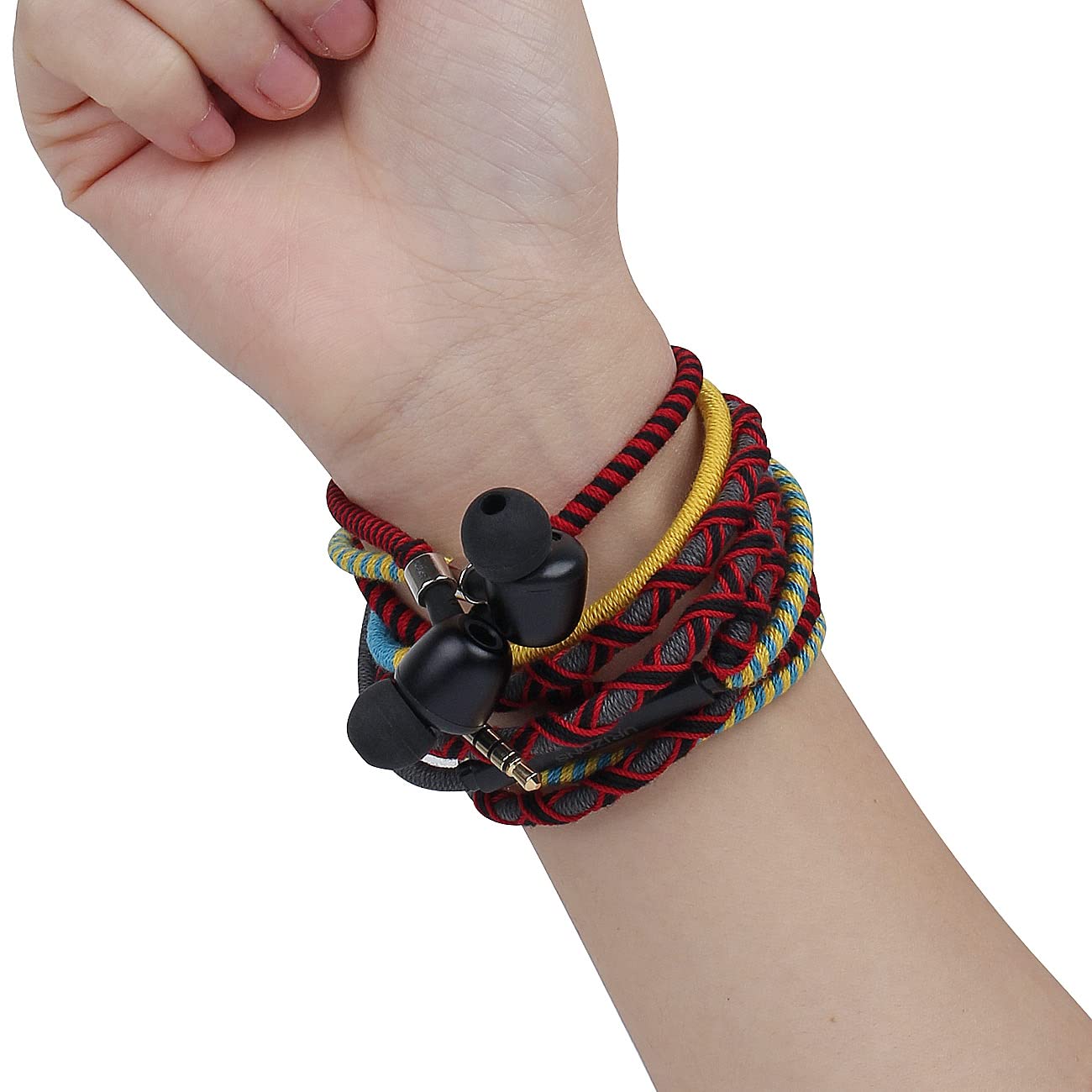 URIZONS In-Ear Headphones Braided Earphones Colorful - wired Earbuds magnetic with volume control for Kids Bracelet Thread wrapped Tribe