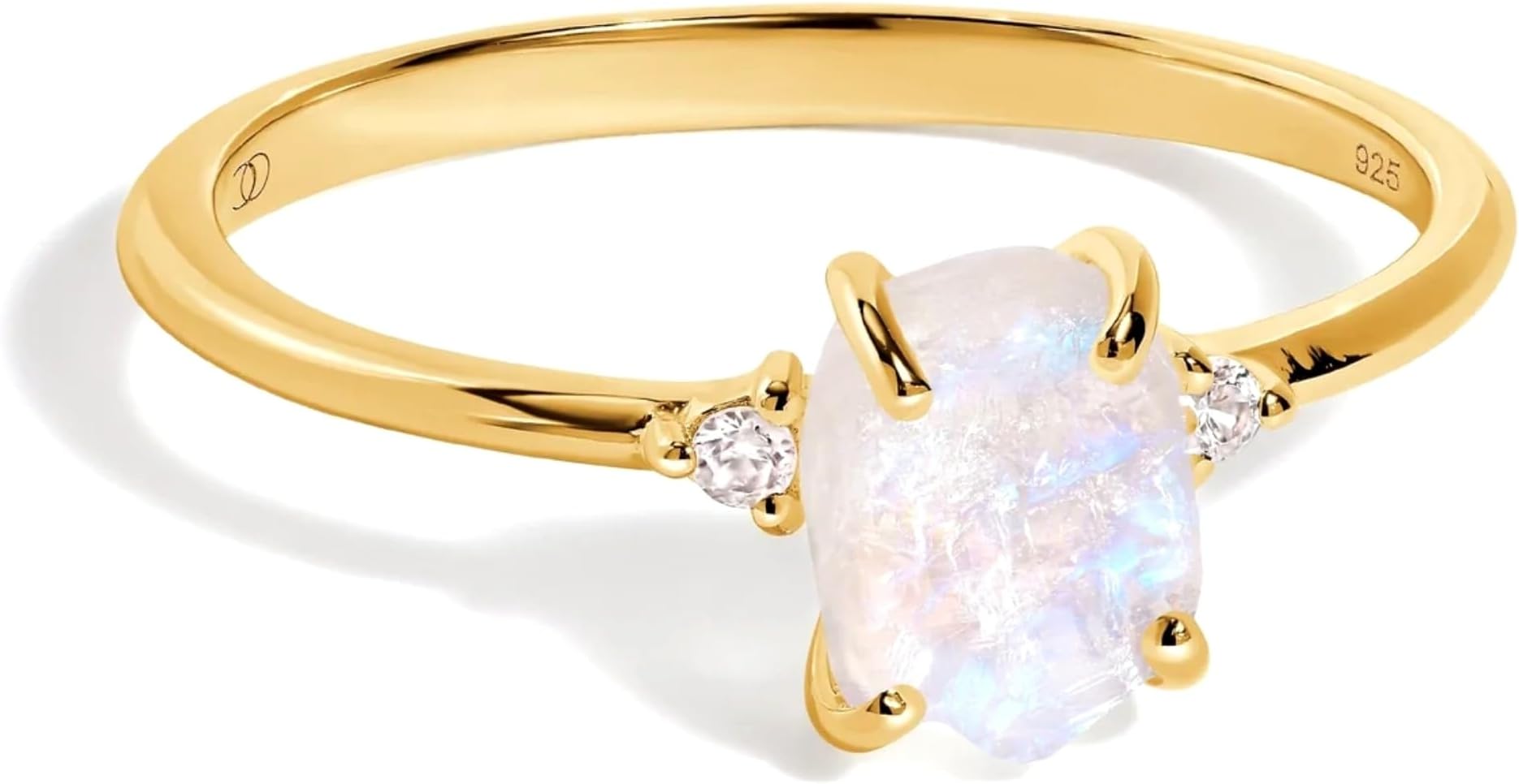 Authentic Rainbow Moonstone Rings for Women | Real Raw & Faceted Moon Stone Engagement Ring | 925 Sterling Silver | 18k Rose Yellow Gold June Birthstone Rings | Genuine Gemstones Jewelry