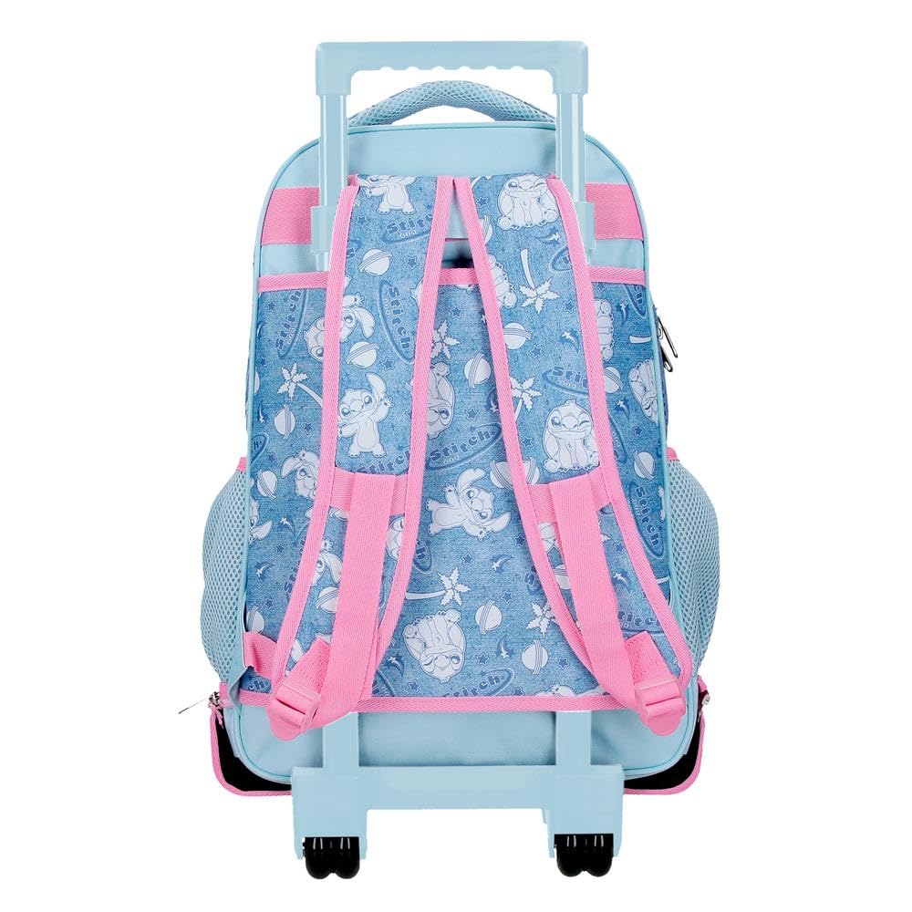 Disney Stitch Hearts Mochila infantil, escolar, fabricada en Poliéster, bolsillos laterales, tirantes anchos ajustables, Asa superior para colgarla, Con etiqueta de identificación, sistema magic Fix.