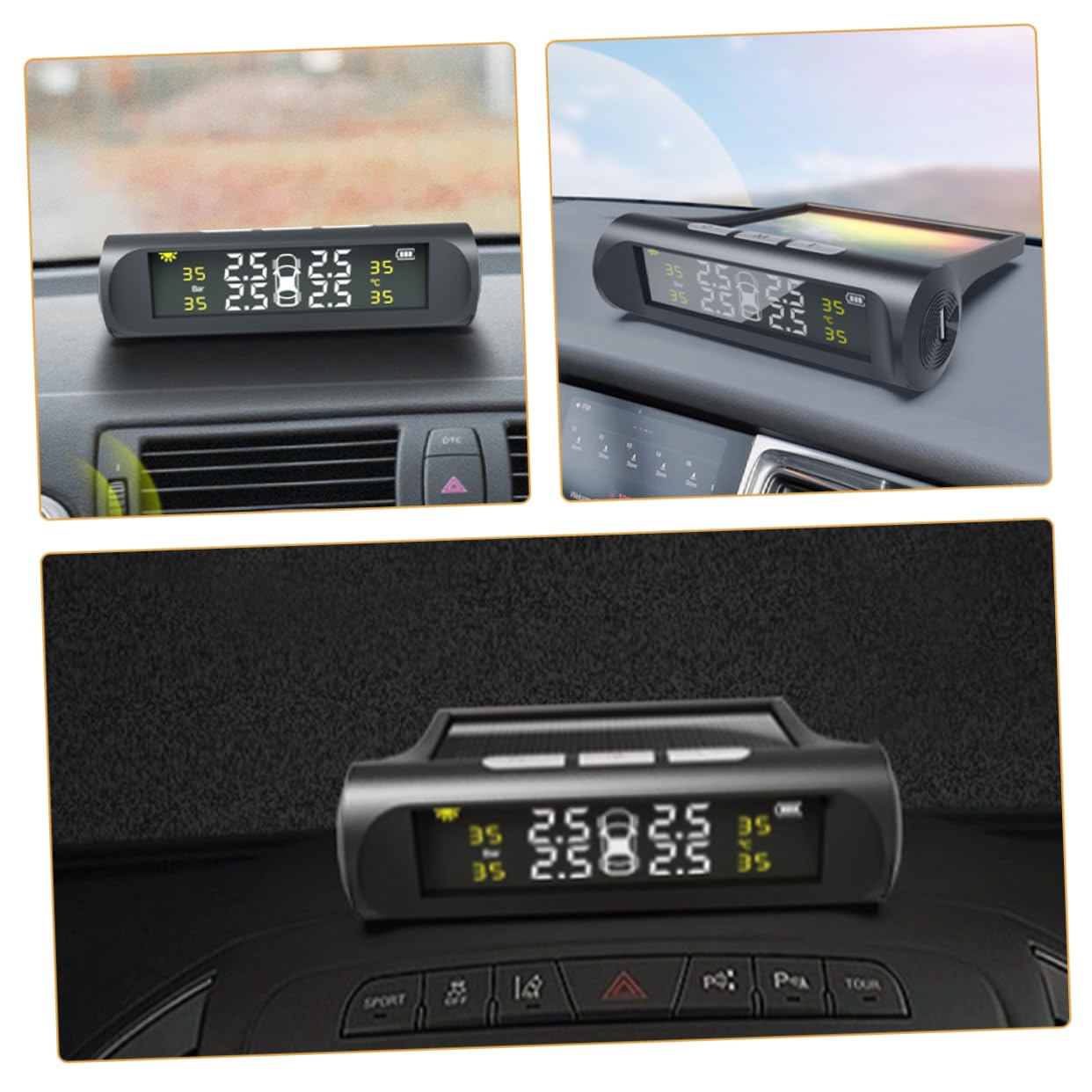Luxshiny 4 Wheel Tire Pressure Monitor Auto Tire Pressure Monitoring System Digital Display Solar-Powered Easy Install Accurate Sensors