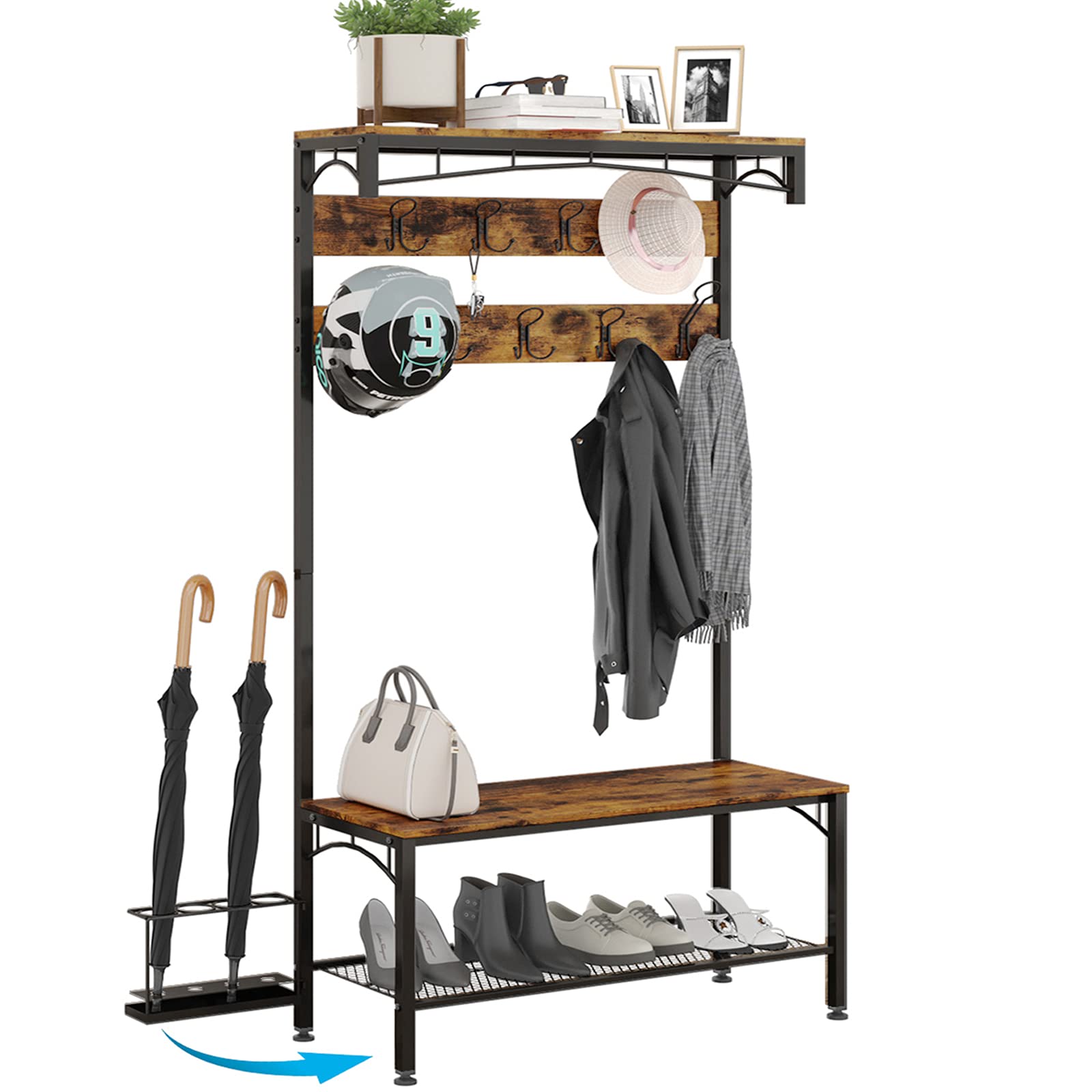 Buy SimpleWise Entryway Coat Rack Shoe Bench Hall Tree 5 in 1 Shoe Rack ...