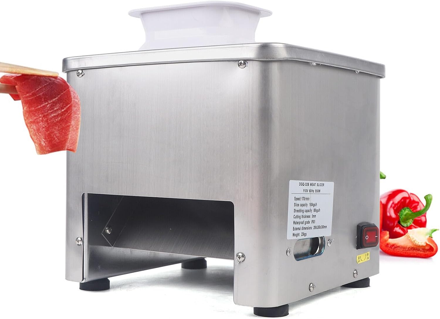 Commercial Electric Meat Slicer Stainless Steel Cutting Shredding Machine Cutter, 550W 3.5mm Blade, for Home, Kitchen