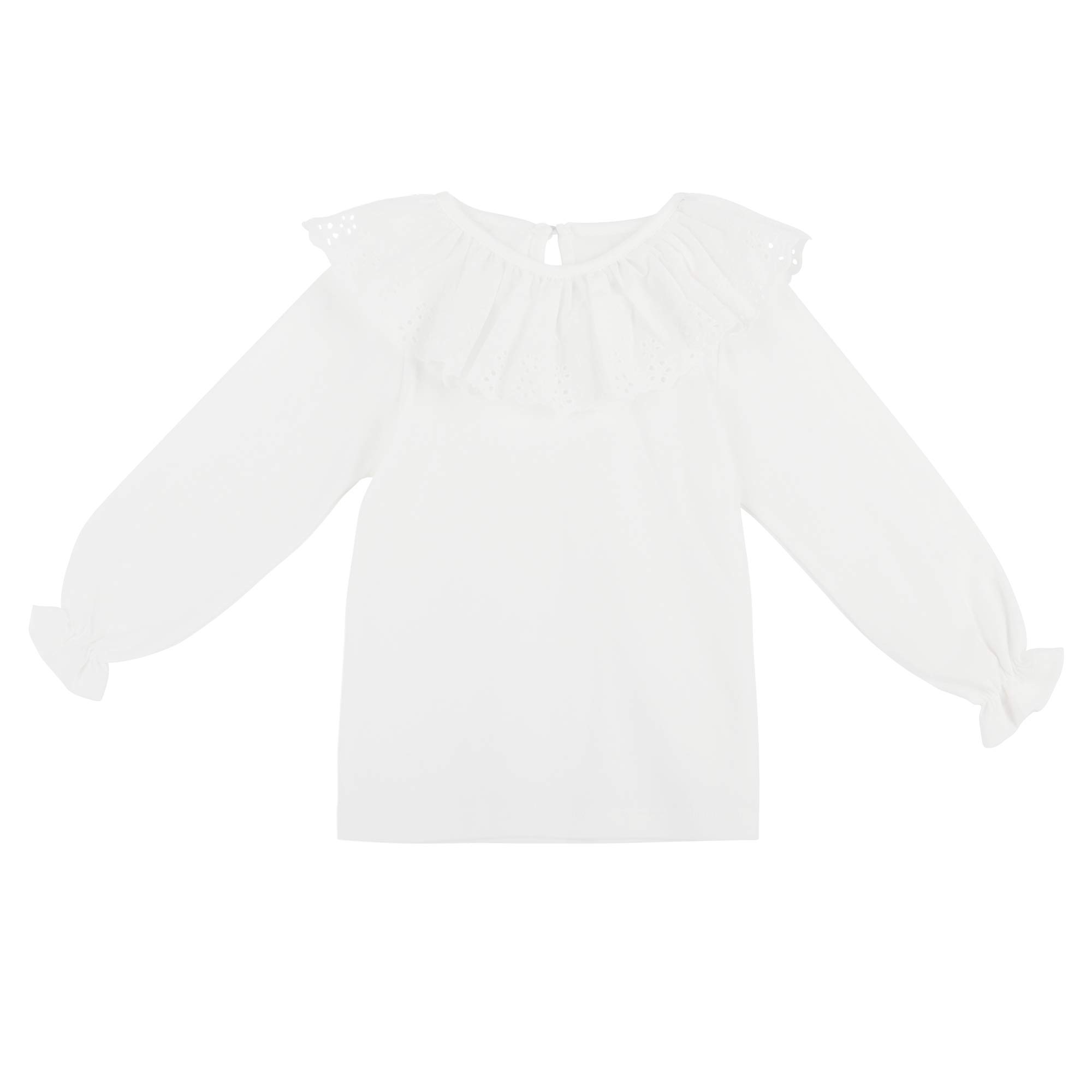 Maglie A Manica Lunga In Cotone Per Bambini - Colletto Volant, Bianco, Taglie 86-128