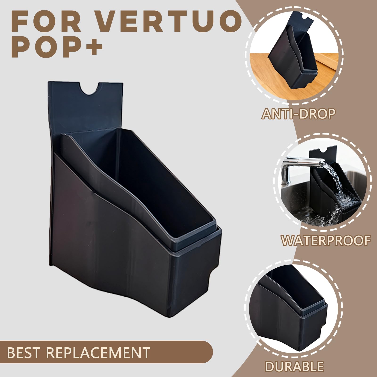 Contenedor de cápsulas para Nespresso Vertuo Pop+ y Deluxe con bandeja | Pieza de repuesto para cafetera Vertuo Pop+, fácil de limpiar.