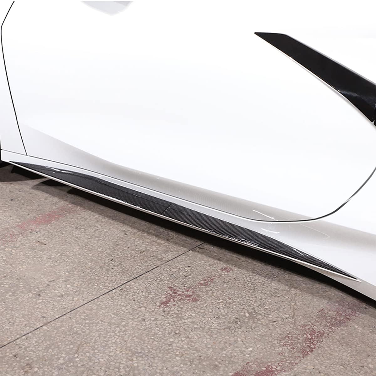 Car Door Side Skirt Trim Strips Kit Compatible with Chevrolet Corvette C8 2020-2023 4PCS,Rocker Panel Sticker Trim,Door Entry Guard Trim Accessories (Black Carbon)