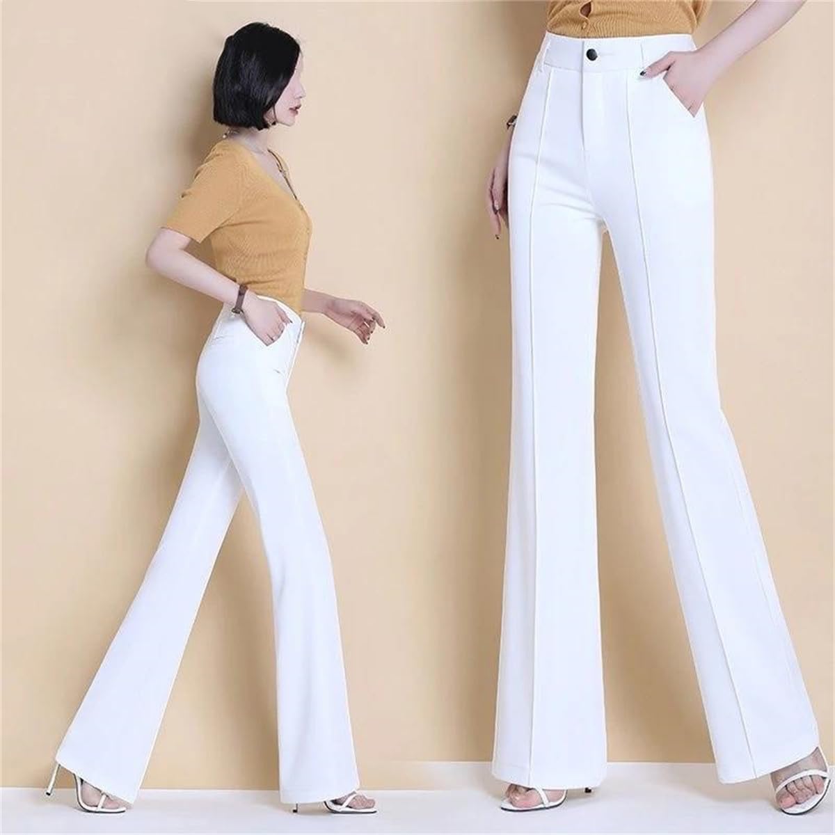 Pantalones acampanados para mujer, casuales, ajustados, de cintura alta, para oficina, pantalones rectos coreanos, elegantes pantalones formales