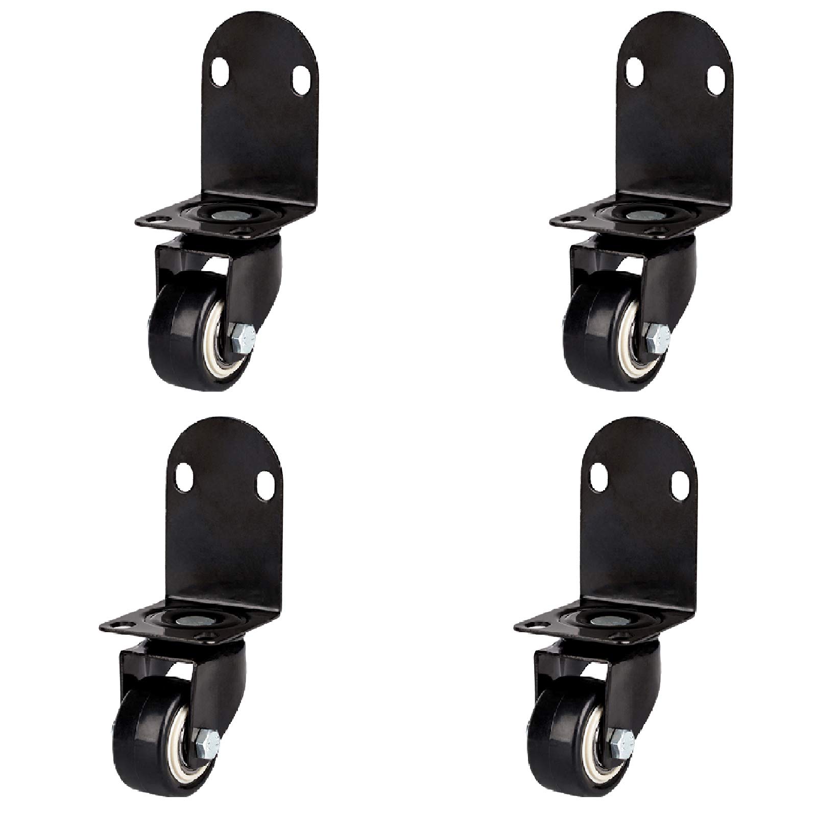 Roulettes pivotantes noires en L avec frein : lot de 4 roues en caoutchouc