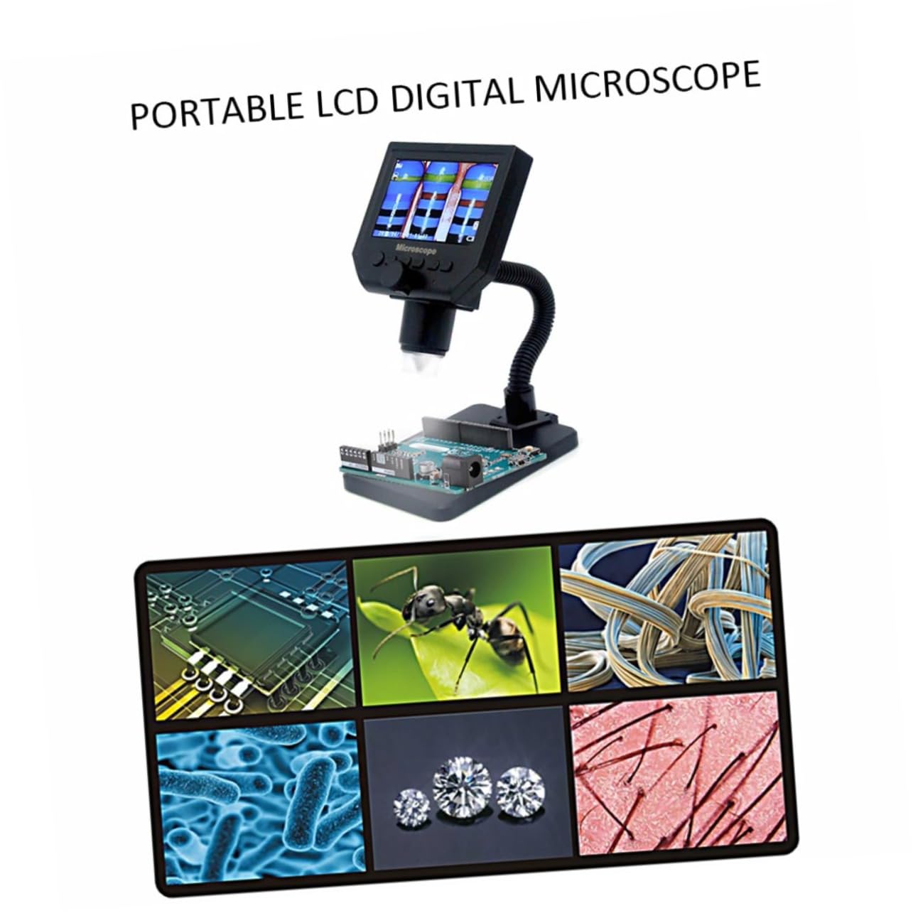 VILLCASE 1 Satz Digitalmikroskop mit LCD Display Vergrößerung Einstellbare LED Beleuchtung Flexibles Stativ Lithium Batterie für Stunden Einsatz