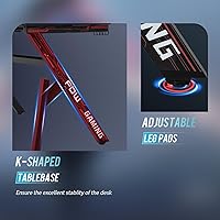 Vista 30 de PayLessHere Mesa de juego de 39 pulgadas Azul Escritorio para computadora en forma de Z con marco de acero, gancho para auriculares, pies