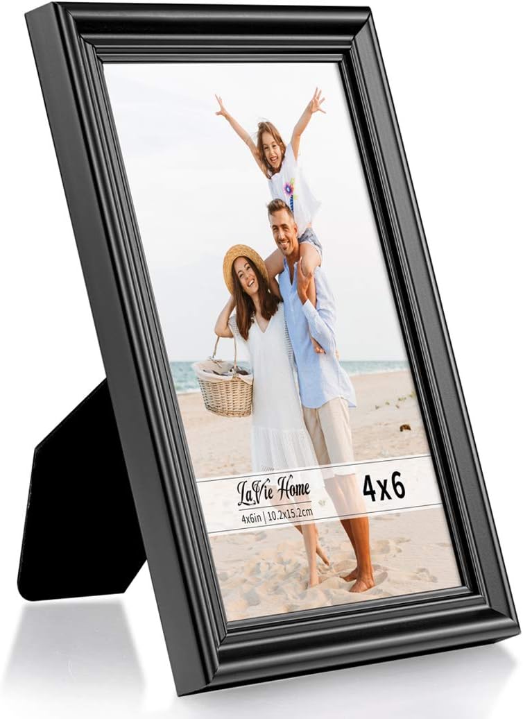 LaVie Home 4x6 Picture Frames(6 Pack, Black)Wall or Tabletop Display, Graceful Beveled Detail Design Photo Frames with High Definition Glass, Perfect for Home Decor, Set of 6 Basic Collection