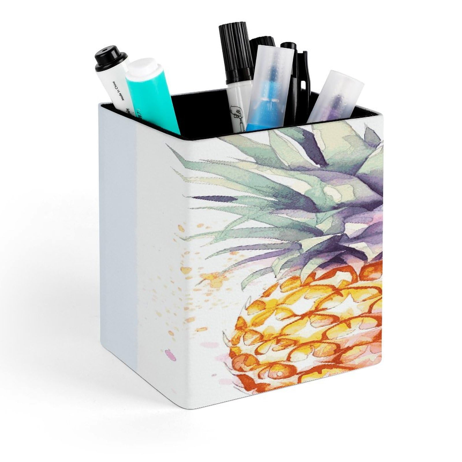 FekiLoot Pineapple Pen Holder for Desk Minimalist Leather Pencil Holder Fashion Modern Pencil Cup Decorative Square Pen Cup Locker Organizer for Office Work Locker Accessories