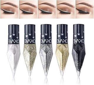 Mysense Glitter Liquid Eyeliner Colorful Set,5 Colors Metallic Shimmer White Silver Gold Diamond Eye Liner,Glitter Eyeliner Korean Makeup,Waterproof Long Lasting Glow Eyeliner Sparkle Eyes Makeup,Set 2