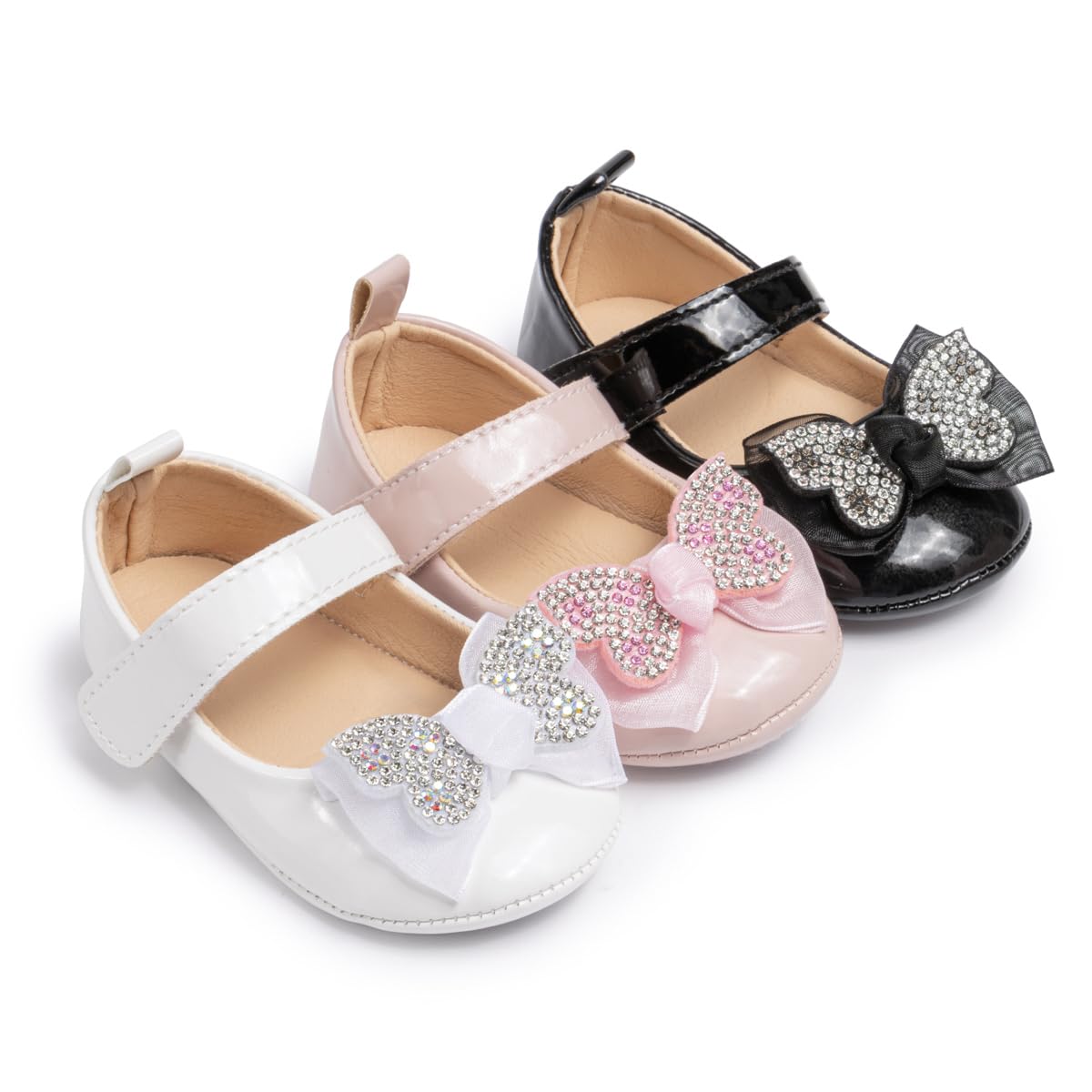 KIDSUN Infant Baby Girls Mary Jane Shoes Non-Slip Rubber Sole Ballet Slippers Princess Dress Wedding Shoes Newborn Crib Shoes First Walkers Shoes E-White