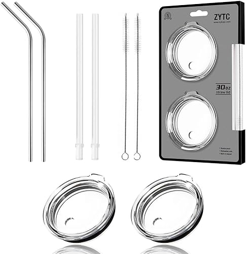 ZYTC tapas a pruebas de salpicaduras y derrames con sorbetes y cepillos de limpieza, SYNCHKG121401, Blanco, 1