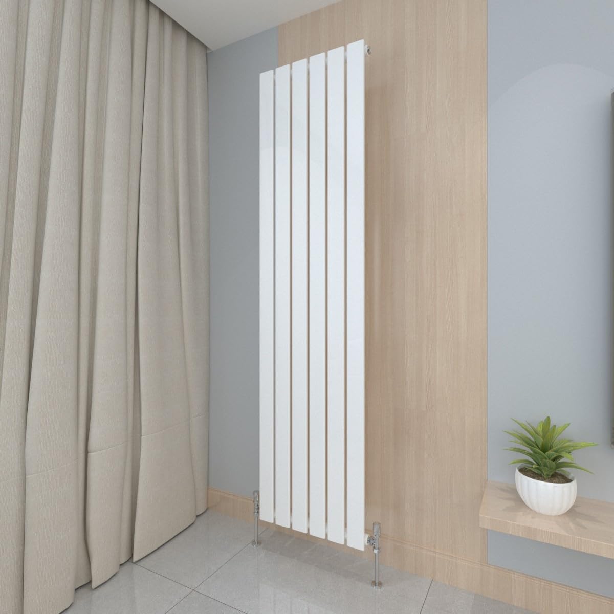 T&K 1800x408mm Vertical Radiator White Flat Panel Radiator Single Panel Designer Radiator Modern Central Heating Rad Tall Radiator