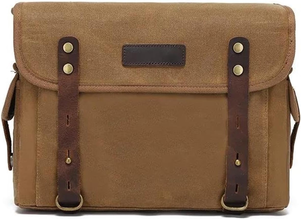 Motorcycle Seat Bag/Tail Bag Detachable Motorcycle Bag Waterproof Bag Luggage Bag Riding Equipment One Shoulder Messenger With Head Leather Motor Pannier Bag(Khaki)
