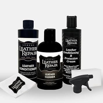 Luxury Leather Repair Leather Care and Maintenance Kit-Complete Leather Care Kit Including Leather Cleaner 16oz, Leather Conditioner 8oz, and Leather Protector 8oz