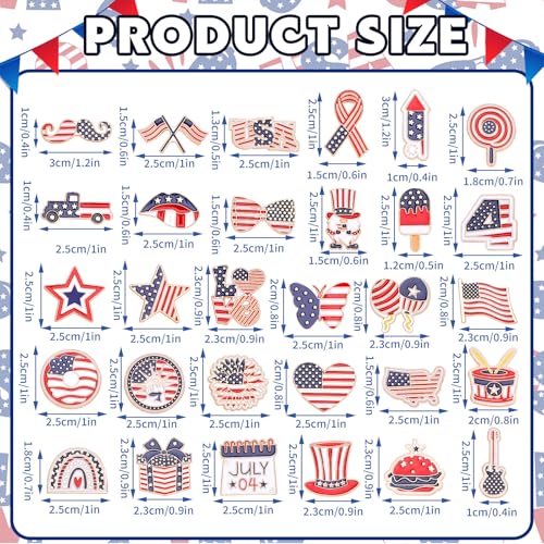 Image of SANNIX 60Pcs Patriotic Pins, 4th of July Lapel Pins Red White Blue Brooches Pin American Flag Pin Badge for Clothes Backpack Hats Accessories, 30 Styles
