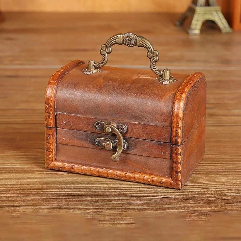 Pudełko do przechowywania kolczyków Artykuły domowe Retro drewniane pudełko na biżuterię Mała walizka Etui na kolczyki (D) interesting