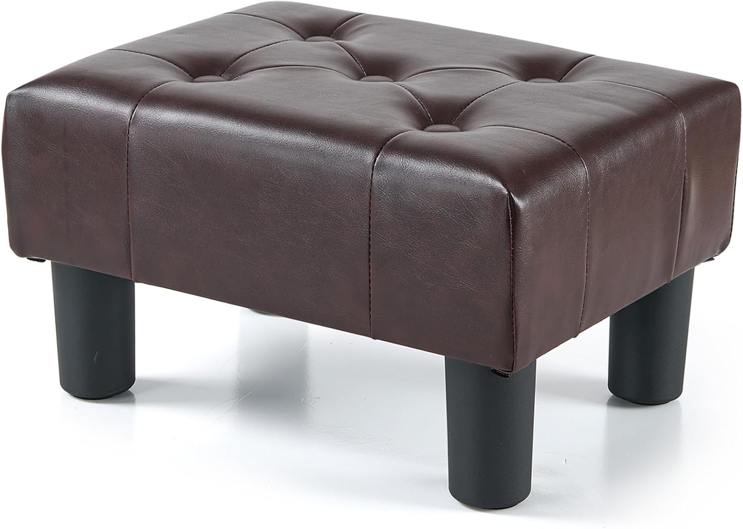 BRIAN & DANY Small Foot Stool, Leather Foot Stools with Legs, Stable Small Footstool for Living Room, Brown