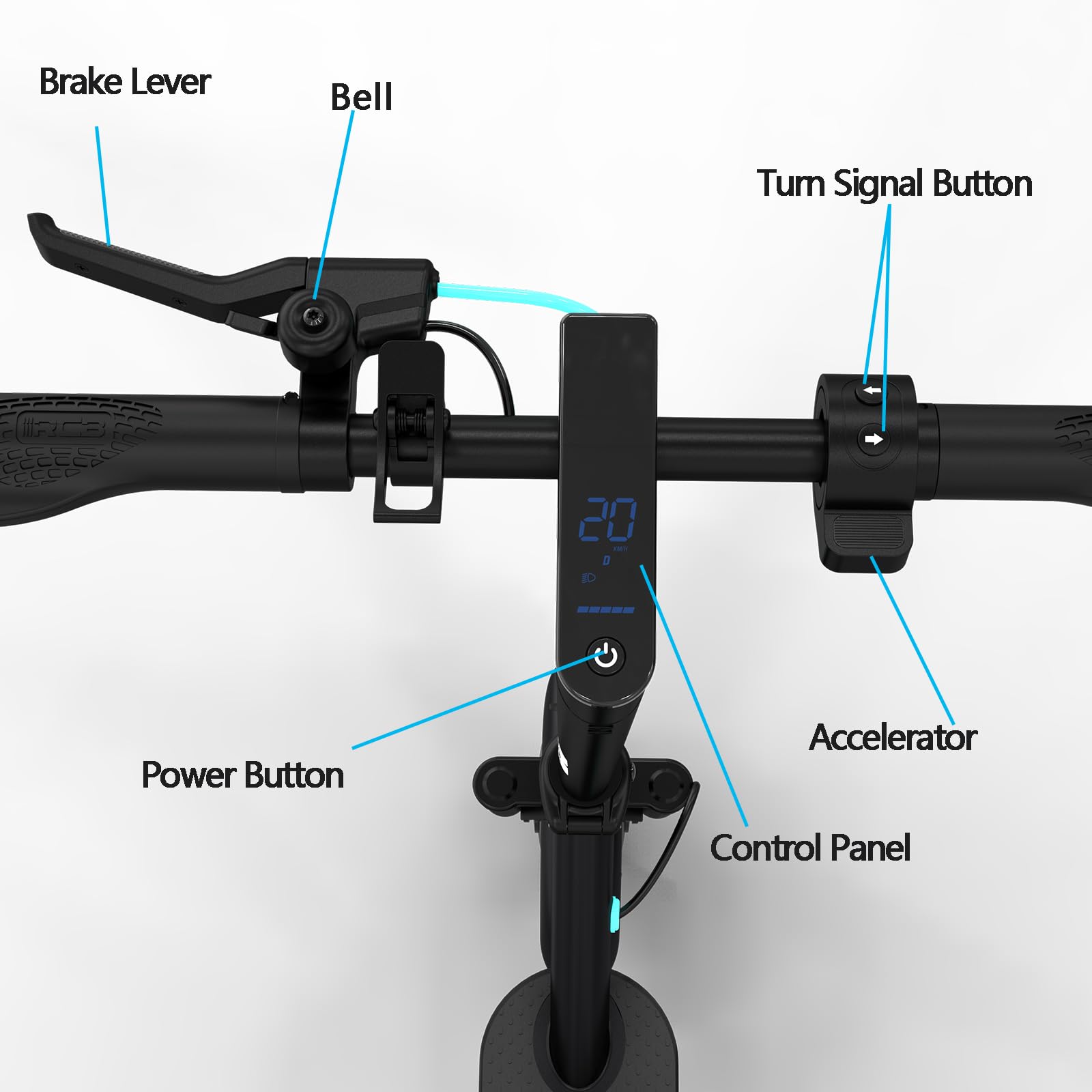 Close-up of RCB R17 Electric Scooter handlebar controls