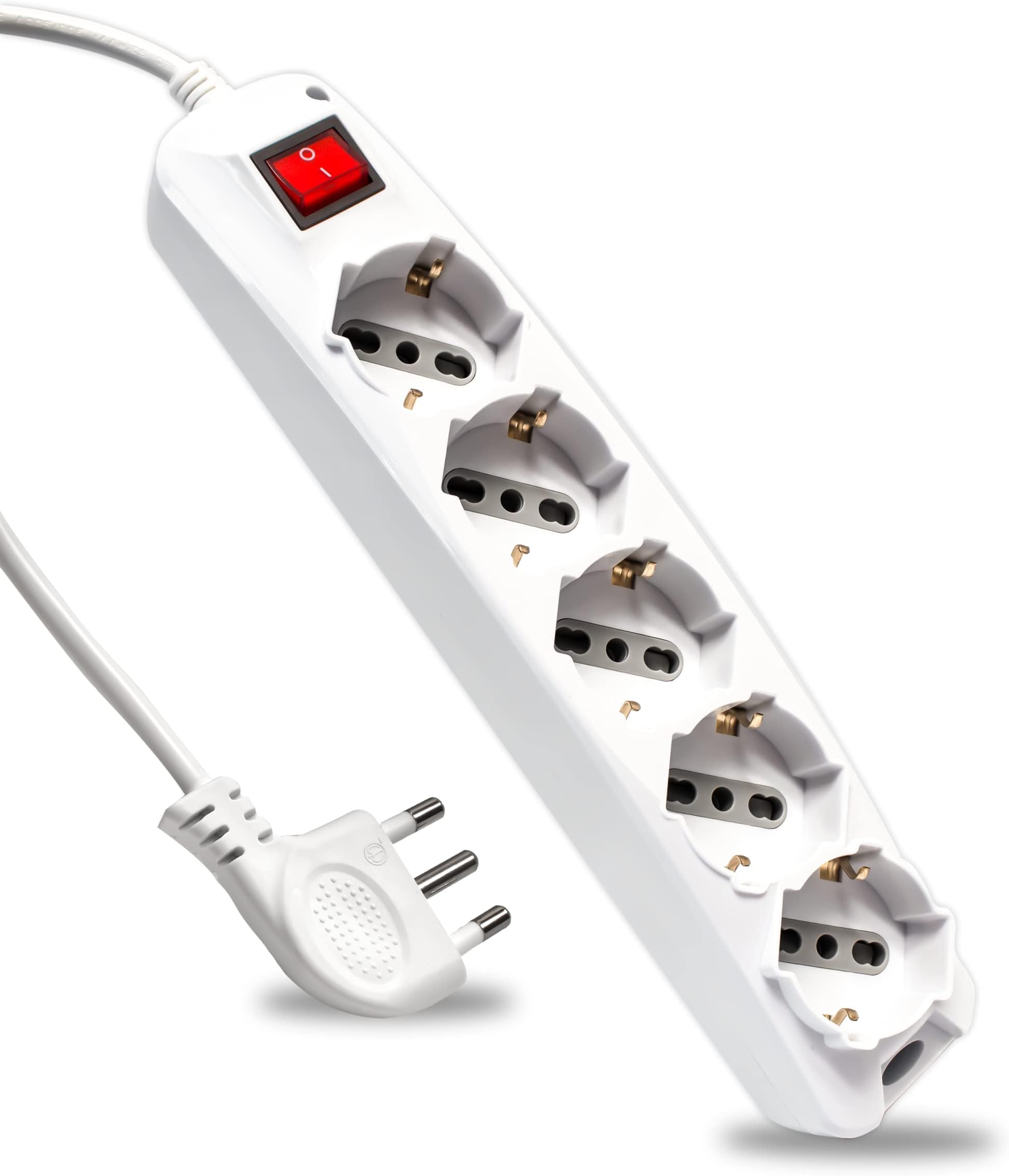 V-TAC Ciabatta Multipresa Elettrica con Interruttore e Cavo da 1,5 Metri - 5 Prese 10/16A Bipasso + Shuko - Spina 16A - Presa Elettrica per Casa, Ufficio, Negozio - Colore Bianco (Confezione da 5)