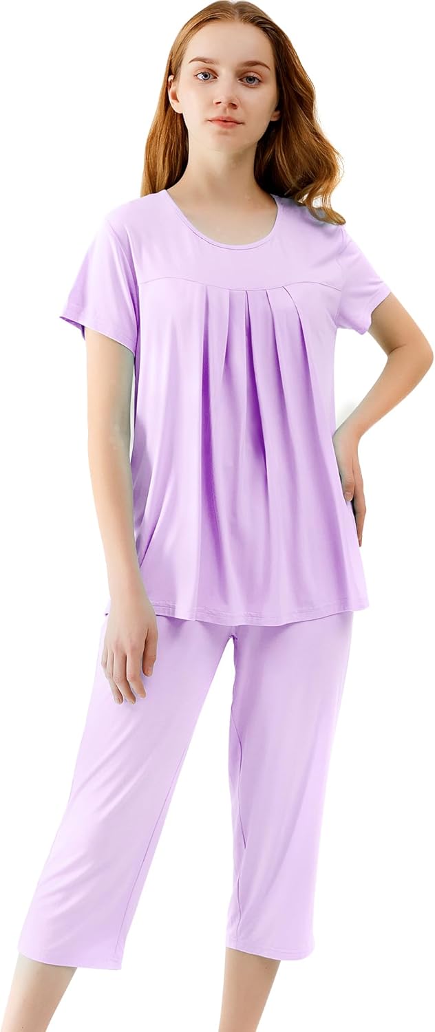 WiWi Viscose from Bamboo Women's Top and Capris Pajamas Set Super Soft Short Sleeve Sleepwear Cooling Scoop Neck Pjs S-XXL - Image 4