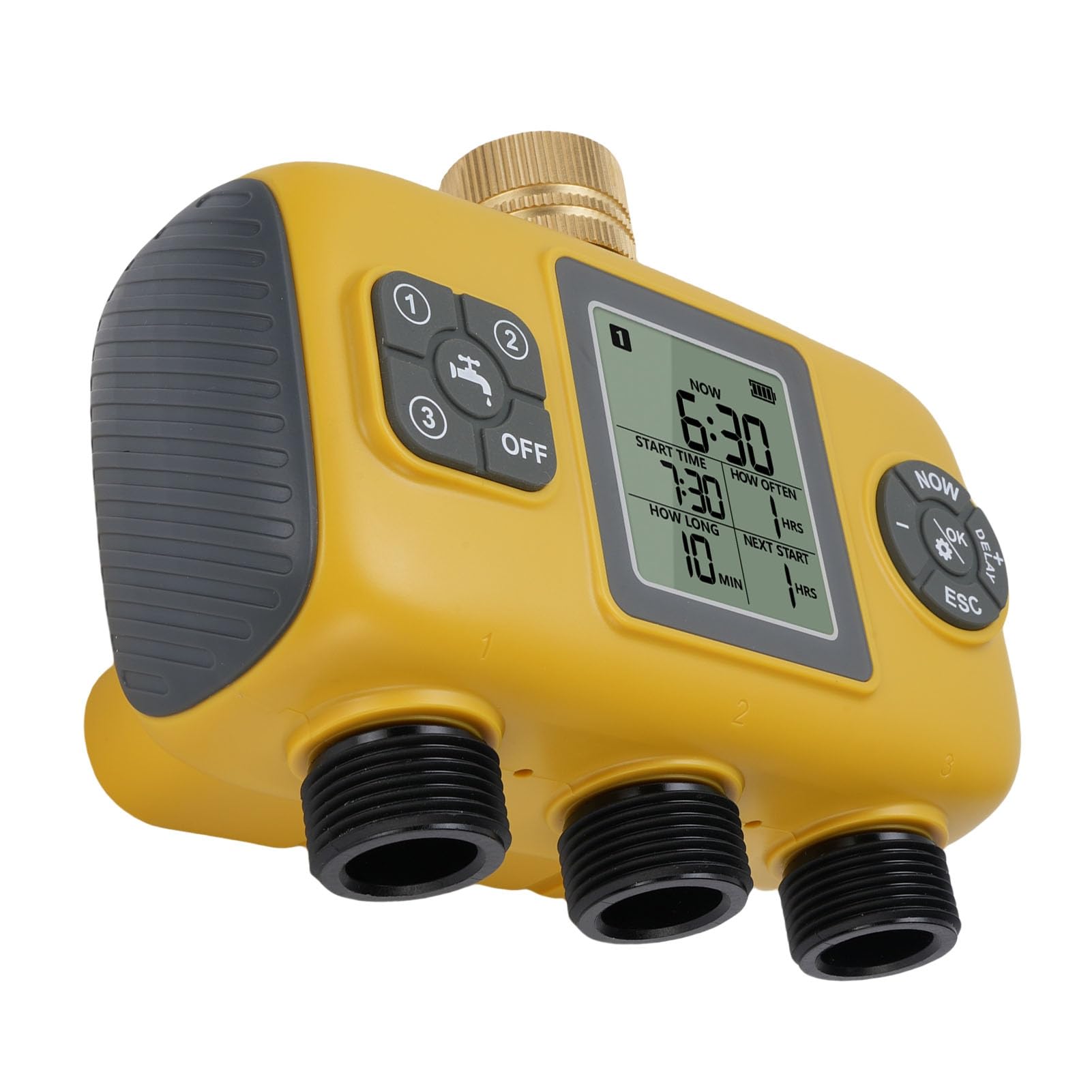 Timer per irrigatore a 3 uscite con ingresso in ottone, timer programmabile per tubo con ritardo pioggia e controller manuale di irrigazione automatica per cortile e prato