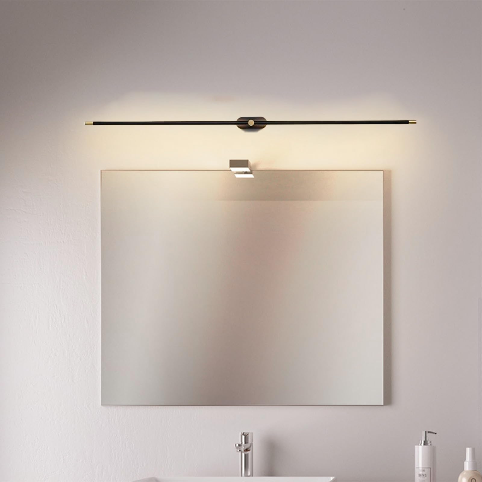 LED Spiegelleuchte Bad Wandleuchten Aluminium Lange Wandleuchten Bildbeleuchtung Badezimmer Wandbeleuchtung für Schlafzimmer Wohnzimmer Treppenhaus Schminktisch (Schwarz + Gold Neutrales Licht,128cm)