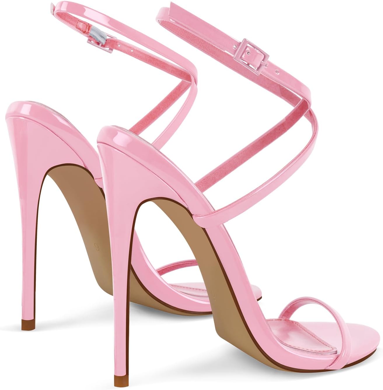 Strappy High Stiletto Heels, Ankle Strap Buckle Heeled Womens Sandals, Sexy Comfort Open Round Toe Heels for Daily Party Dress - Image 5