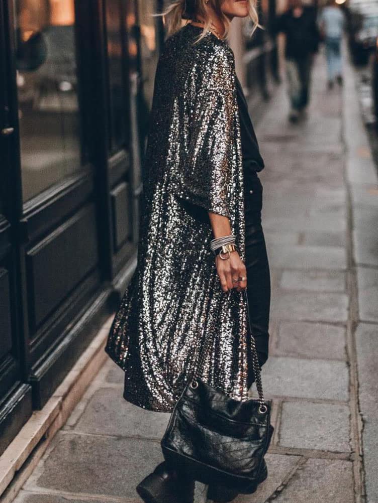 Onsoyours Donna Cardigan in Paillettes Lungo Primavera Estivo Elegante Cardigan Leggero Aperto Anteriore Cardigan a Manica 3/4 Casual Giacca Open Front