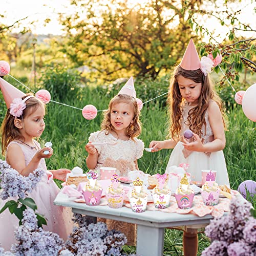 Nuenen 72 Pcs Princess Cupcake Toppers And Wrappers Princess Theme Cupcake Decorations Pink Crown Castle Carriage Cupcake Toppers For Baby Shower Girls Birthday Party And Princess Theme Party Supplies #TOP6