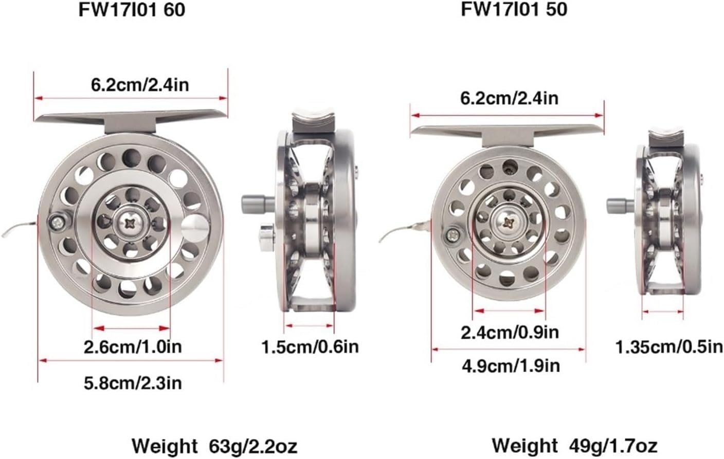 Kołowrotek Muchowy, Kołowrotek Muchowy Aluminiowy Kołowrotek Do Wędkowania Pod Lodem Lewostronne/Praworęczne Koło Do Wędkowania Podlodowego 50 Mm 60 Mm Zimo, Dia 50MM Left, 2