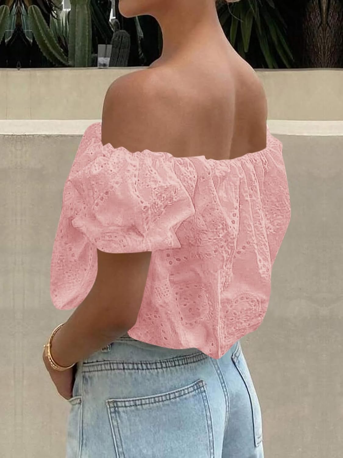 PRETTYGARDEN Women's Summer Off The Shoulder Tops 2026 Dressy Casual Puff Short Sleeve Embroidered Eyelet Cute Blouse Shirts - Image 2