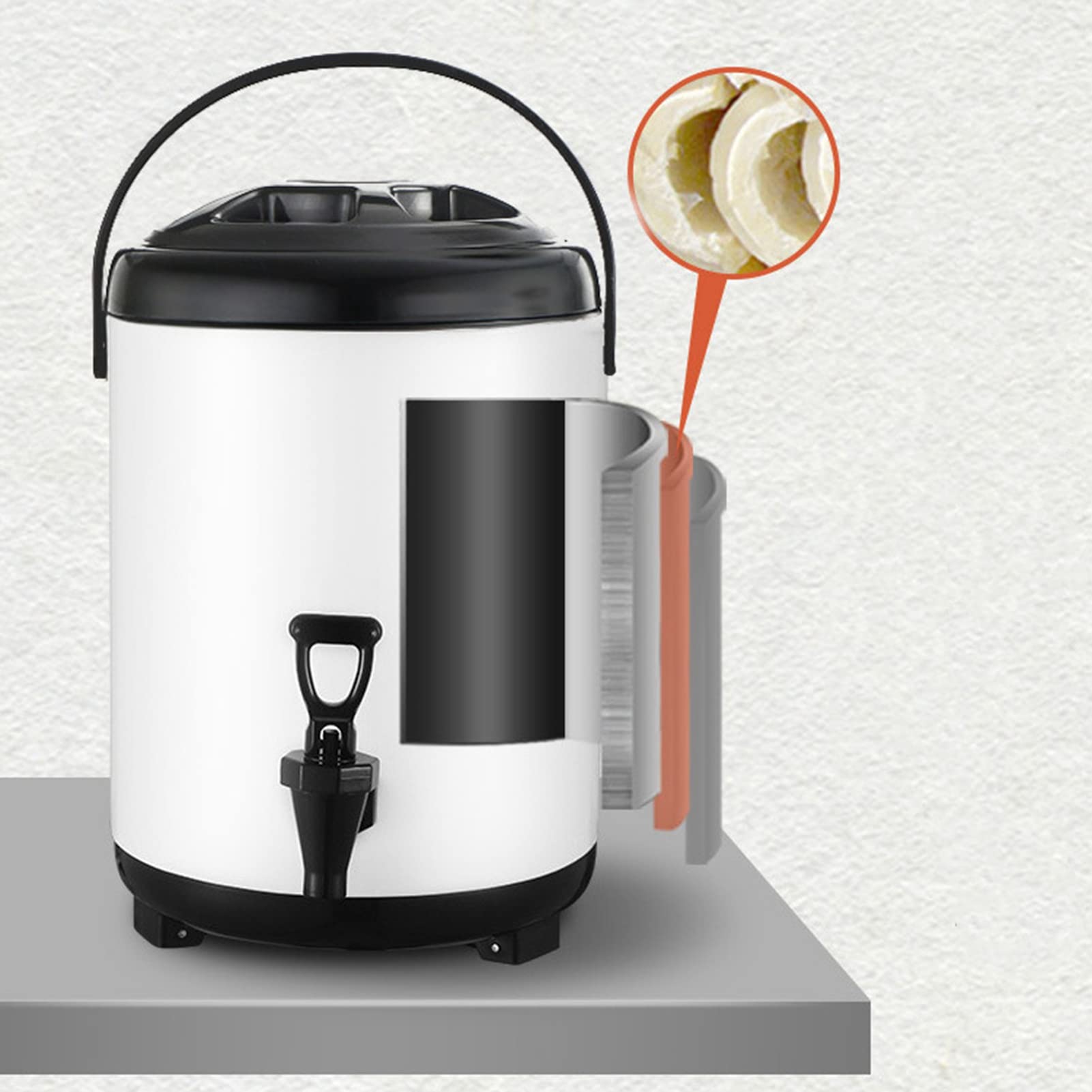 Distributore di bevande isolato da 8 l, in acciaio inox, con beccuccio, per latte caldo e freddo, tè, caffè