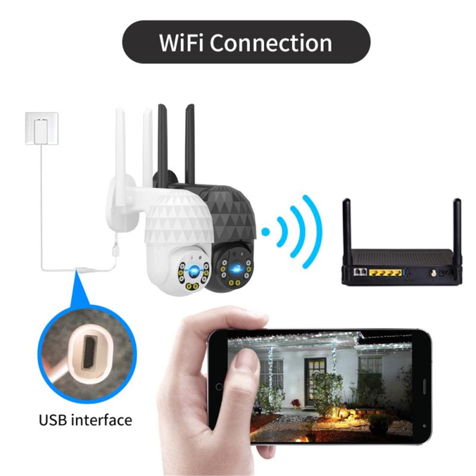 Caméra de sécurité Outdoor, 8 LED IP Caméra IP 2MP WIFI Vidéo Surveillance Vidéo Caméra de sécurité Vidéo Outdoor CCTV sans fil 1080p Détection de mouvement P2P