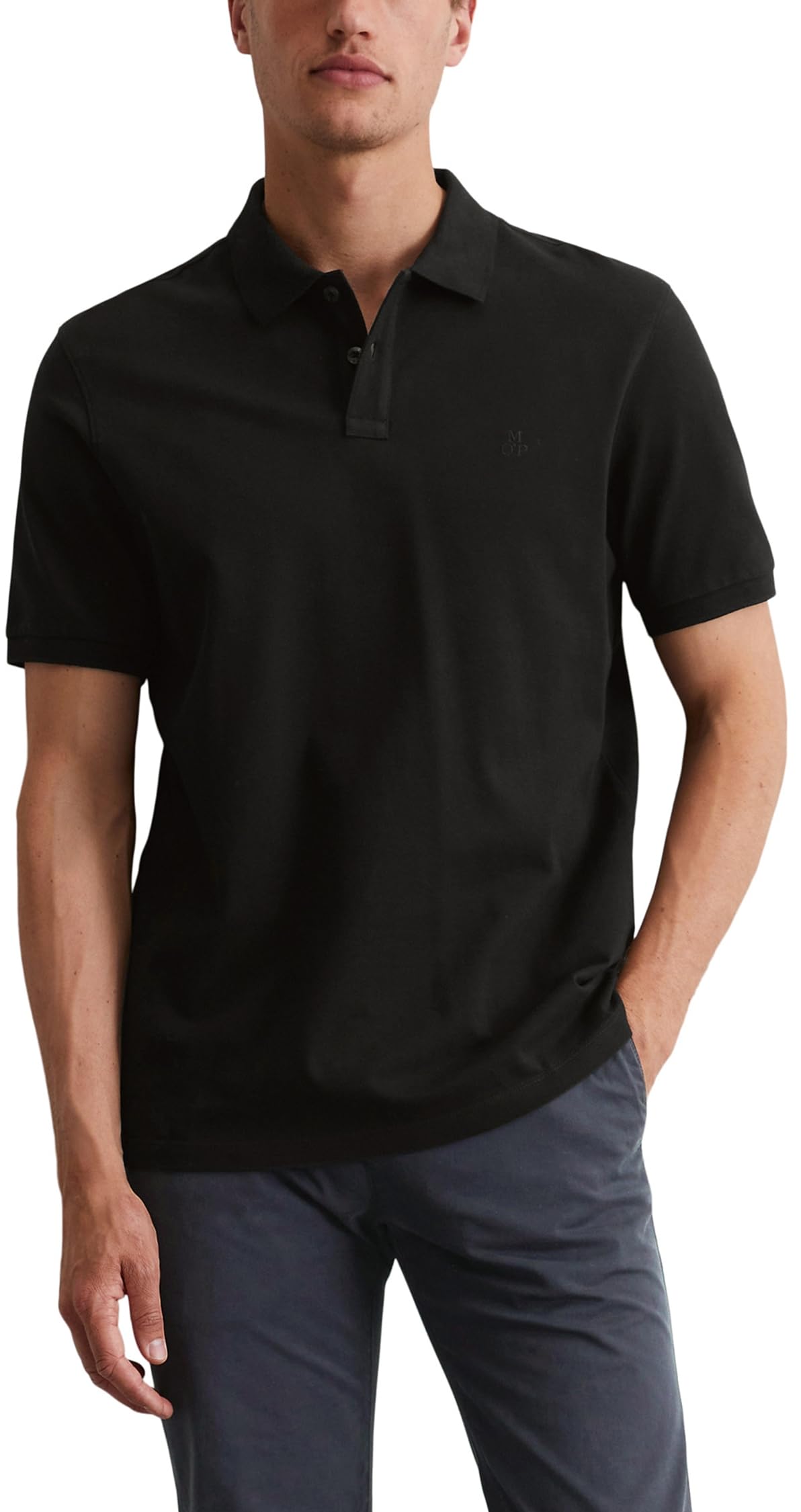 Marc O'Polo Herren Kurzarm-Poloshirt aus Bio-Baumwolle, Regular Fit, Schwarz, Größe M