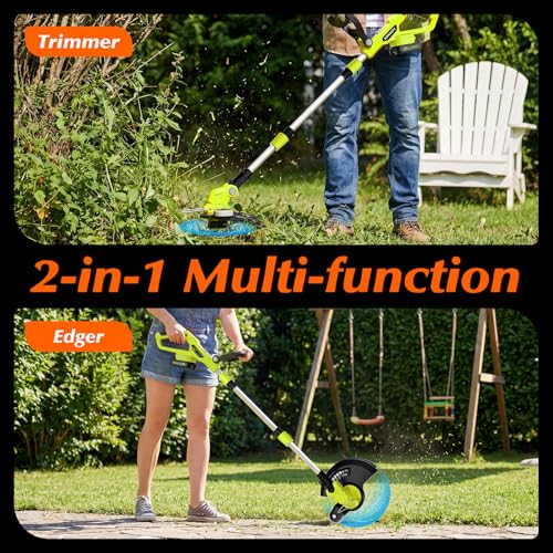 Image of 20V Electric Weed Wacker Cordless Edger Lawn Tool 2 X 2.0Ah Battery Powered Weed Eater with Charger, 12 Inch Lightweight String Trimmer, Auto Line Feed Grass Cutter Lawn Mower for Small Yard Garden