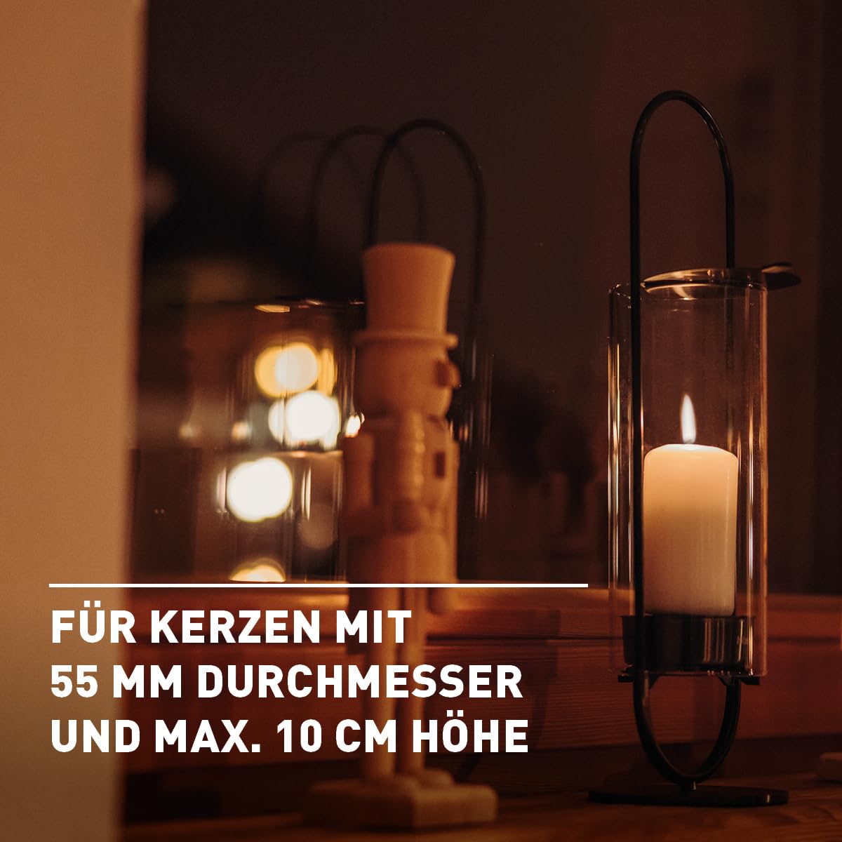 höfats - OVAL Candle 35 schwarz - Windlicht zum Aufstellen oder Hängen - Kerzenständer aus Edelstahl und Glas - Kerzenhalter für Stumpenkerzen bis 10 cm - leichte Reinigung - Höhe 35 cm