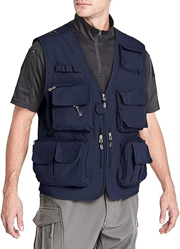 Miniatura 2 de Lilychan Mens Utility Casual Fishing Vests Outdoor Work Vest Multi Pockets Cargo Vest Travel Hunting Camping Outerwear