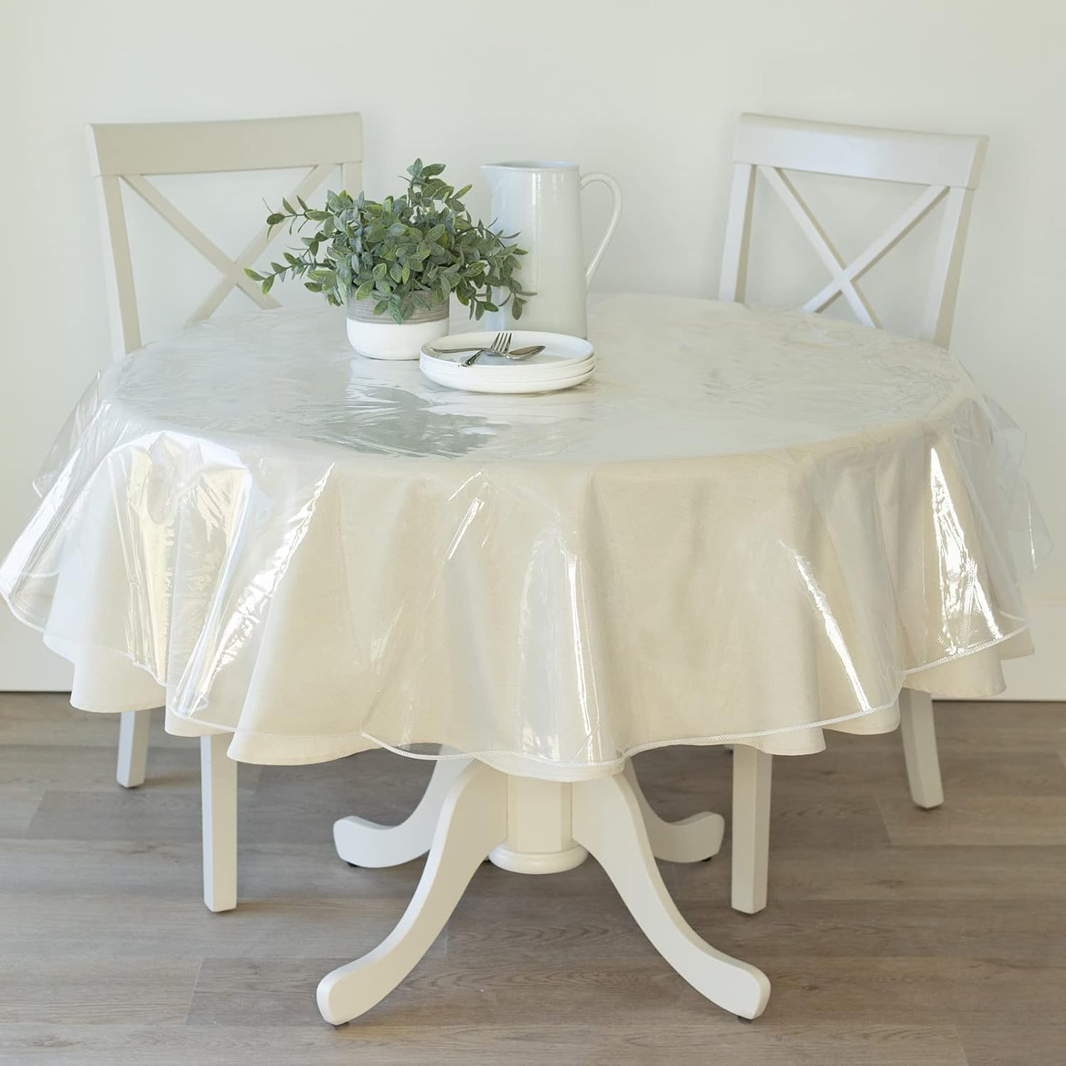 Vinyl Tablecloth Hotel PVC Table Cover for Kitchen Dining Indoor Decoration (90 inch Round, Crystal Clear)