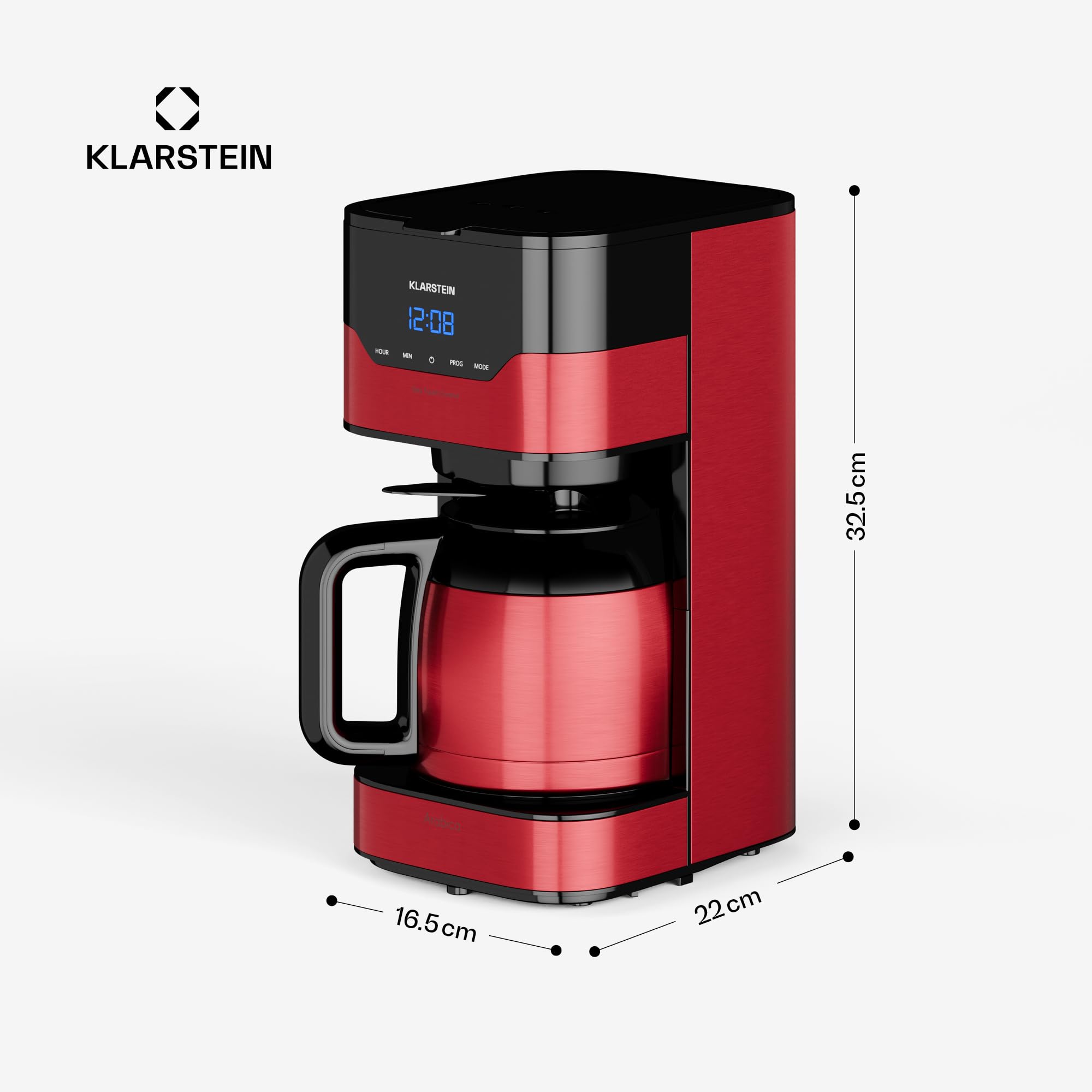 Klarstein 1,2 L Kaffeemaschine mit Thermoskanne und Timer, Kaffeemaschine Filtermaschine für 10 Tassen, 800 W Filter Kaffeemaschine Groß, Filterkaffeemaschine mit Edelstahl-Thermoskanne für Kaffee