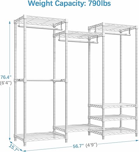 Miniatura 5 de VIPEK V5 - Perchero portátil de alta resistencia estante de ropa de metal independiente con 4 varillas para colgar y 8 estantes estante de armario